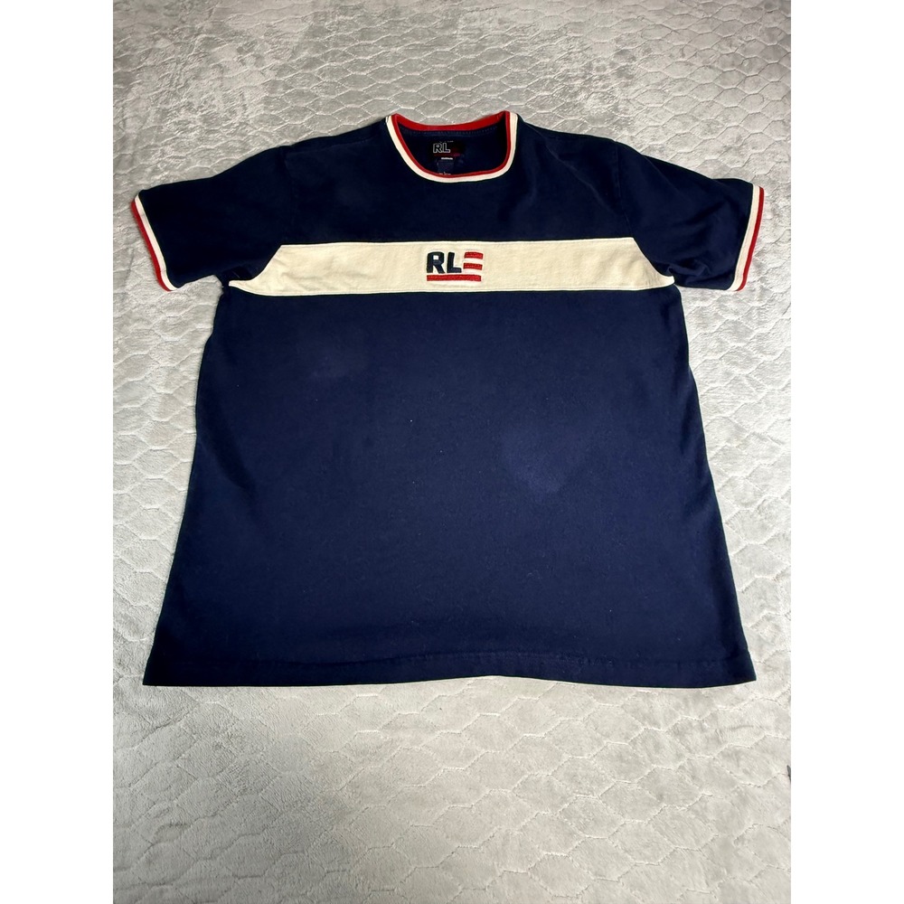 Polo Jeans Co Ralph Lauren Vintage T-Shirt Navy Blue Y2K Color Block Large